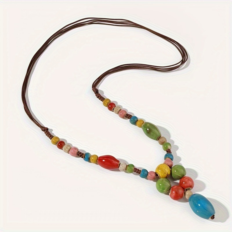 Bohemian Ceramic Beaded Y Necklace and Bracelet Set
